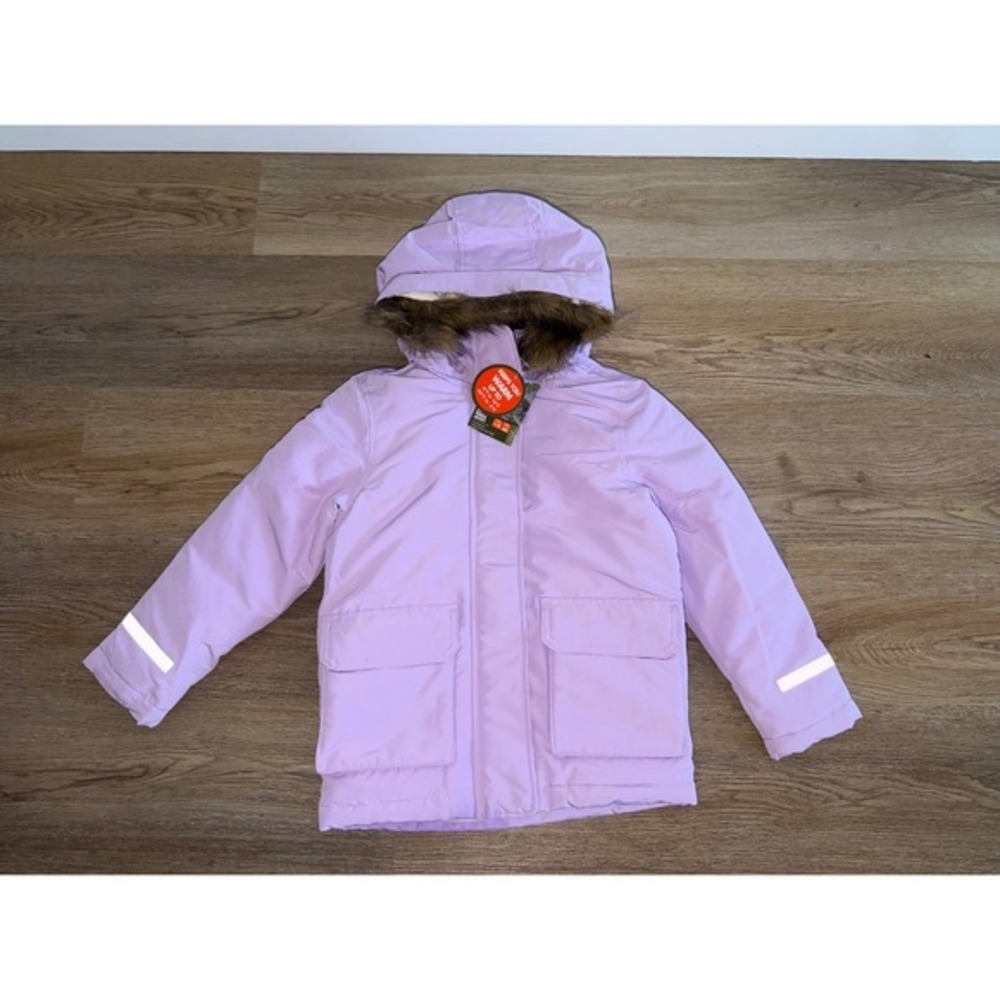 Girls Parka Jacket Lavender Purple Winter Coat Faux Fur Hood small 6/6x